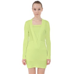 Mindaro Green	 - 	v-neck Bodycon Long Sleeve Dress by ColorfulDresses