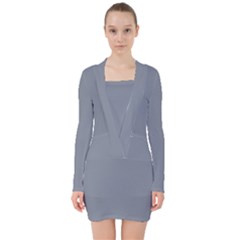 Roman Silver Grey	 - 	v-neck Bodycon Long Sleeve Dress by ColorfulDresses