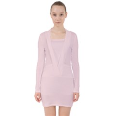 Pale Pink	 - 	v-neck Bodycon Long Sleeve Dress by ColorfulDresses