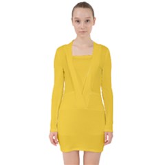 Tuscany Yellow	 - 	v-neck Bodycon Long Sleeve Dress by ColorfulDresses