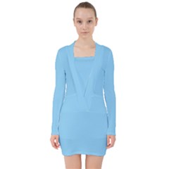 Baby Blue	 - 	V-neck Bodycon Long Sleeve Dress