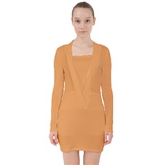 Sandy Orange	 - 	v-neck Bodycon Long Sleeve Dress by ColorfulDresses