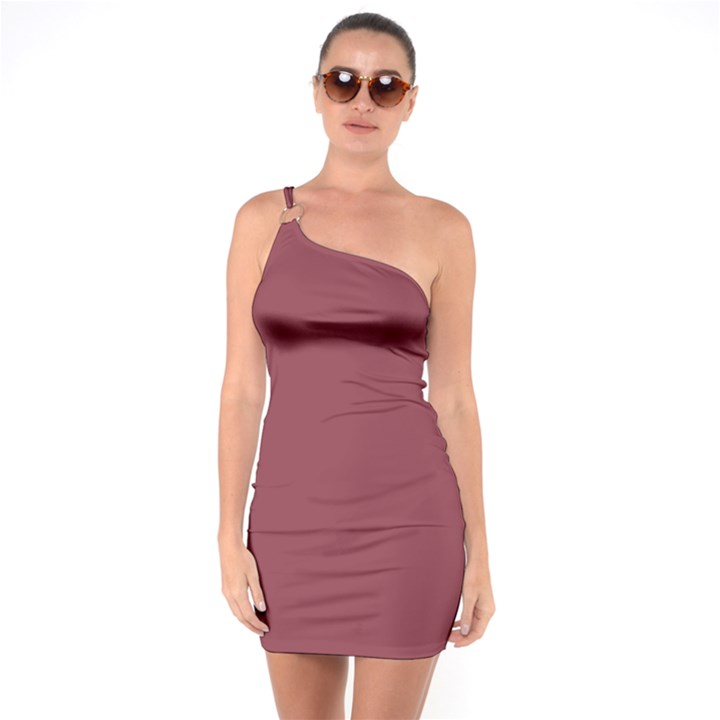 Solid Red	 - 	One Shoulder Ring Trim Bodycon Dress