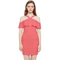 Bean Red	 - 	shoulder Frill Bodycon Summer Dress by ColorfulDresses