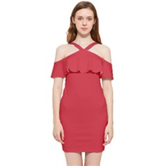 Flame Scarlet Red	 - 	shoulder Frill Bodycon Summer Dress by ColorfulDresses