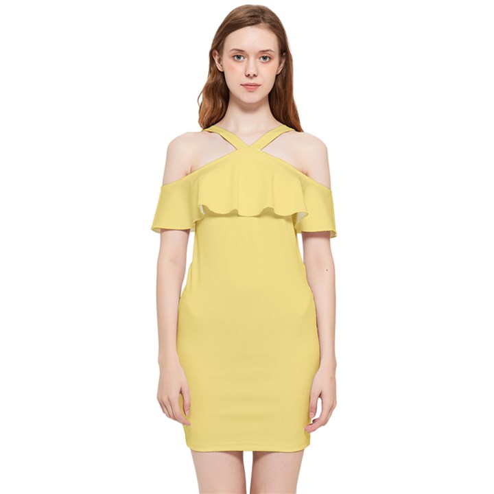 Macaroon Yellow	 - 	Shoulder Frill Bodycon Summer Dress