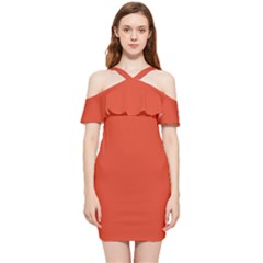 Tangerine Tango Orange	 - 	shoulder Frill Bodycon Summer Dress by ColorfulDresses