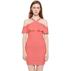 Sun Kissed Coral	 - 	shoulder Frill Bodycon Summer Dress by ColorfulDresses