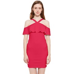 Medium Candy Apple Red	 - 	shoulder Frill Bodycon Summer Dress by ColorfulDresses