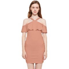 Soft Copper	 - 	Shoulder Frill Bodycon Summer Dress