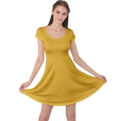 Goldenrod Orange	 - 	cap Sleeve Dress by ColorfulDresses