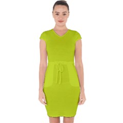 Bitter Lemon Green	 - 	capsleeve Drawstring Dress by ColorfulDresses