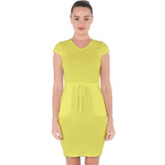 Icterine Yellow	 - 	capsleeve Drawstring Dress by ColorfulDresses