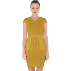 Goldenrod Orange	 - 	capsleeve Drawstring Dress by ColorfulDresses