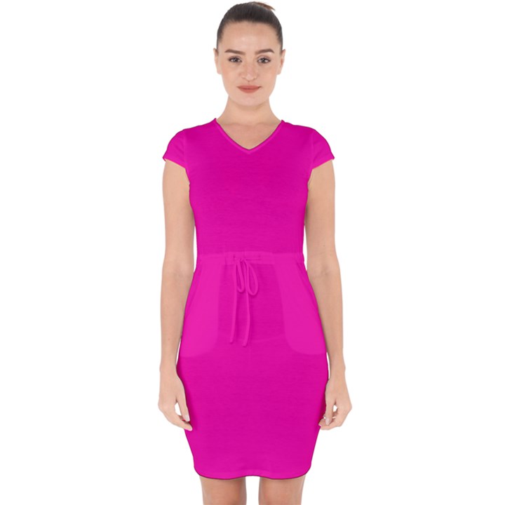 Fashion Fuchsia Pink	 - 	Capsleeve Drawstring Dress