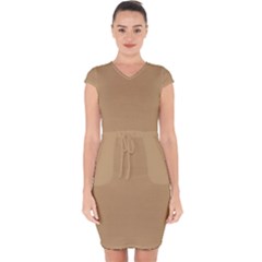 Lion Brown	 - 	capsleeve Drawstring Dress by ColorfulDresses