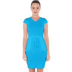 Vivid Sky Blue	 - 	capsleeve Drawstring Dress by ColorfulDresses