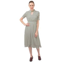 Silver Cloud Grey	 - 	Keyhole Neckline Chiffon Dress