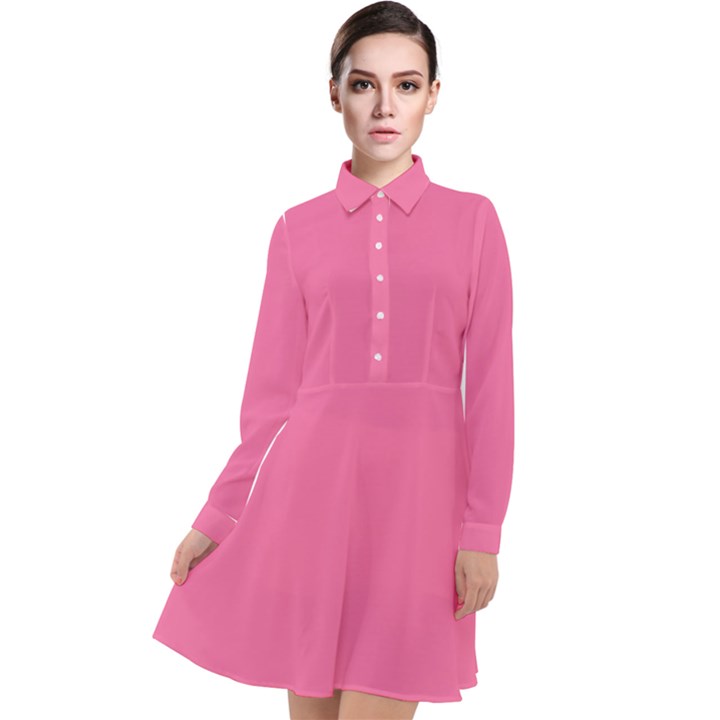 Cyclamen Pink	 - 	Long Sleeve Chiffon Shirt Dress