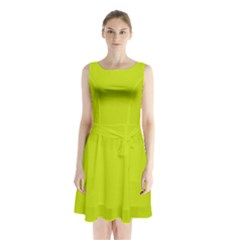 Bitter Lemon Green	 - 	sleeveless Waist Tie Chiffon Dress by ColorfulDresses