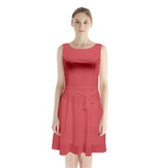 Cayenne Red	 - 	sleeveless Waist Tie Chiffon Dress by ColorfulDresses