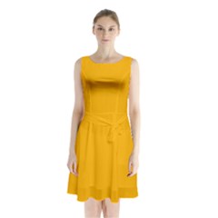 China Yellow	 - 	sleeveless Waist Tie Chiffon Dress by ColorfulDresses