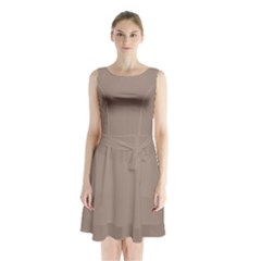 Stucco Brown	 - 	sleeveless Waist Tie Chiffon Dress by ColorfulDresses