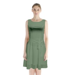 Dark Sage Green	 - 	sleeveless Waist Tie Chiffon Dress by ColorfulDresses