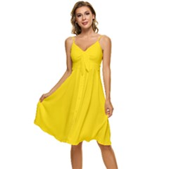 Sizzling Sunrise Yellow	 - 	sleeveless Tie Front Chiffon Dress