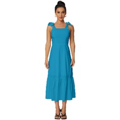 Cerulean Blue	 - 	tie-strap Tiered Midi Chiffon Dress by ColorfulDresses