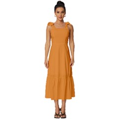 Cadmium Orange	 - 	tie-strap Tiered Midi Chiffon Dress