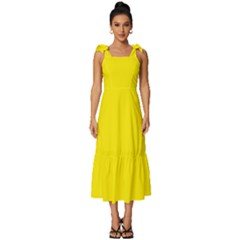 Aureolin Yellow	 - 	tie-strap Tiered Midi Chiffon Dress by ColorfulDresses