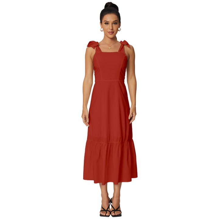 Apple Red	 - 	Tie-Strap Tiered Midi Chiffon Dress