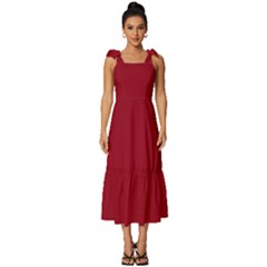 Carmine Red	 - 	tie-strap Tiered Midi Chiffon Dress by ColorfulDresses