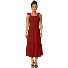 Maroon Red	 - 	tie-strap Tiered Midi Chiffon Dress by ColorfulDresses