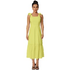 Light Lime Yellow	 - 	tie-strap Tiered Midi Chiffon Dress by ColorfulDresses