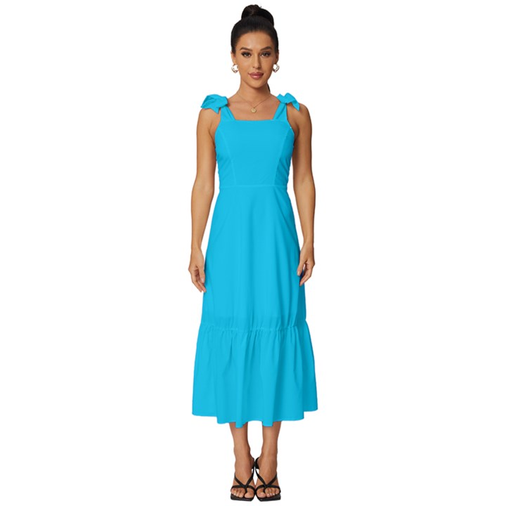 Vivid Sky Blue	 - 	Tie-Strap Tiered Midi Chiffon Dress