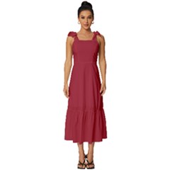 Vivid Burgundy Red	 - 	tie-strap Tiered Midi Chiffon Dress by ColorfulDresses