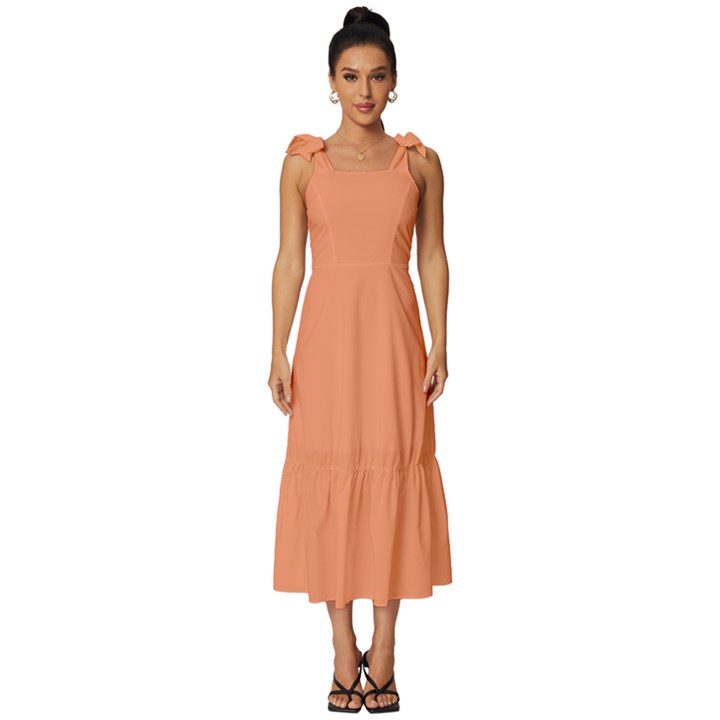 Light Orange	 - 	Tie-Strap Tiered Midi Chiffon Dress