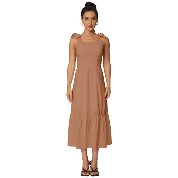 Dark Copper	 - 	Tie-Strap Tiered Midi Chiffon Dress