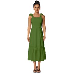 Dark Moss Green	 - 	tie-strap Tiered Midi Chiffon Dress