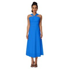 Azure Blue	 - 	sleeveless Cross Front Cocktail Midi Chiffon Dress