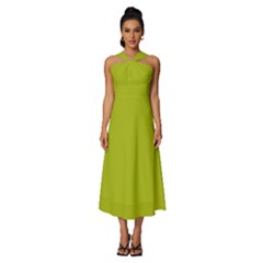 Acid Green	 - 	sleeveless Cross Front Cocktail Midi Chiffon Dress by ColorfulDresses