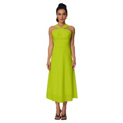 Bitter Lemon Green	 - 	sleeveless Cross Front Cocktail Midi Chiffon Dress by ColorfulDresses