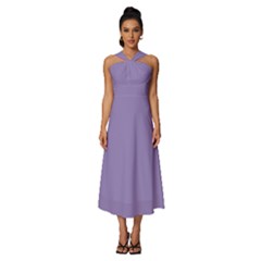 Bougain Villea Purple	 - 	sleeveless Cross Front Cocktail Midi Chiffon Dress