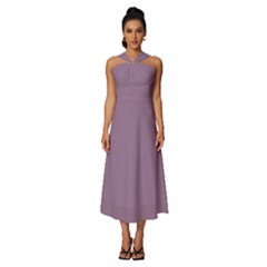 Dusty Lavender Purple	 - 	sleeveless Cross Front Cocktail Midi Chiffon Dress