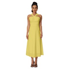 Blonde Yellow	 - 	sleeveless Cross Front Cocktail Midi Chiffon Dress