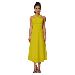 Corn Yellow	 - 	sleeveless Cross Front Cocktail Midi Chiffon Dress by ColorfulDresses