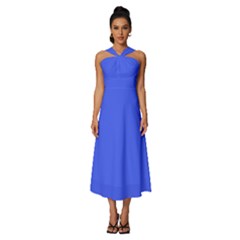 Neon Blue	 - 	sleeveless Cross Front Cocktail Midi Chiffon Dress by ColorfulDresses