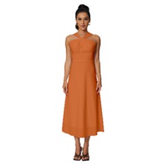 Halloween Orange	 - 	Sleeveless Cross Front Cocktail Midi Chiffon Dress